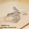 Adjustable silver snake ring in stainless steel with detailed scale texture 2.3g - Silver Ring 132