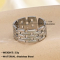 Adjustable silver stainless steel open ring with vintage brick weave texture finish - Steel Brick Woven Style (ZN811-245)
