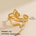 18K gold-plated stainless steel snake ring with textured finish and adjustable band - Gold Ring 137