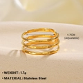 Three-layer 18K gold-plated stainless steel ring with hammered texture and adjustable band - Gold