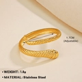 Adjustable 18K gold plated stainless steel snake ring with textured scale details - Gold