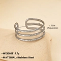 Adjustable triple-layer silver stainless steel ring with hammered texture finish - 3-Layer Lines Hammered (ZN116) / Steel