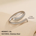 Adjustable snake ring in silver finish, stainless steel coiled design with scale texture - Steel