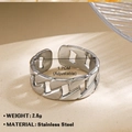 Offener Gliederkettenring aus silbernem Edelstahl mit verstellbarem Band im Matt-Look - Kettenglied Offener Ring / Stahlfarben