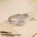 Adjustable silver stainless steel open ring with double snake head design and 1.7cm diameter - Silver Ring 224