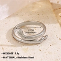 Adjustable silver stainless steel snake ring with realistic scale texture and open design - Silver Ring 133