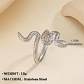 Adjustable silver snake ring in stainless steel with detailed textured scale patterns - Silver Ring 136