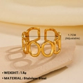 Adjustable geometric oval and rectangular link ring in polished gold-plated stainless steel - Gold Geometric Link Style (ZN811-205)