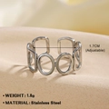 Silver geometric hollow oval stainless steel adjustable ring for women in minimalist style - Steel Geometric Link Style (ZN811-205)
