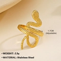 Adjustable golden snake-shaped stainless steel ring with detailed scale texture - Gold Ring 141