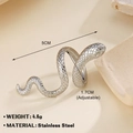 Silver snake ring in stainless steel with adjustable wrap design and scale texture - Silver Ring 208
