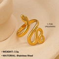 Adjustable golden snake ring in polished stainless steel for punk and minimalist style - Gold Snake Ring