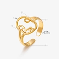 Golden adjustable stainless steel ring featuring an oval mother and child silhouette - Face Profile Design (018) / Gold