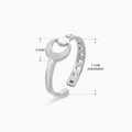 Adjustable silver stainless steel ring with crescent moon and hollow geometric pattern - Geometric Ring Design (008) / Steel