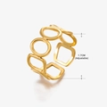 Adjustable golden stainless steel ring featuring geometric circular and square patterns - Square and Round Design (205) / Gold