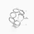 Silver adjustable geometric open ring with hollow round and square elements - Square and Round Design (205) / Steel