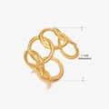 Adjustable golden stainless steel geometric oval ring with interlocking hollow design - Interlocking Ring Design (246) / Gold