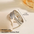 Adjustable snake ring in silver finish stainless steel with detailed scale texture - Silver Ring 484