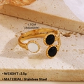 Adjustable golden stainless steel ring with black and white circular enamel details - Round Ring 1