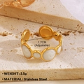 Adjustable golden stainless steel open ring with white oval inserts for women - Round Ring 2