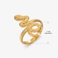 Adjustable golden stainless steel snake ring with detailed scale texture and 1.7cm diameter - Coiled Snake Design (132) / Gold