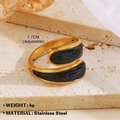 Anello regolabile in acciaio dorato con inserto nero scintillante da donna - Anello Geometrico - Nero