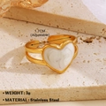 Anello regolabile in acciaio inossidabile dorato con intarsio a cuore in smalto bianco - Anello Cuore 1