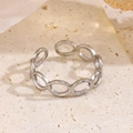 Minimalist geometric hollow oval link open ring in polished silver on stone background - Hollow Oval Ring Style (#0466) / Silver