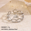 Silver hollow oval chain ring in stainless steel with adjustable open band design - Hollow Oval Style / Silver