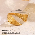 Adjustable golden feather open ring in stainless steel with a vintage boho finish - Gold
