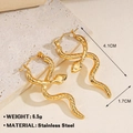 Golden stainless steel snake earrings with textured scale design measuring 4.1cm by 1.7cm - Textured Snake / Gold