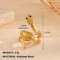 Detailed close-up of a golden stainless steel snake ring showing scale texture and size specs - Gold Ring 849