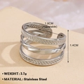 Silver triple-layer spiral stainless steel open ring with textured weave pattern - Multi-Layer Spiral Textured Style (683) / Steel