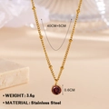 18K gold plated stainless steel necklace with round purple-red birthstone pendant - January