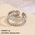 Anello regolabile in acciaio inossidabile a doppio strato con motivo a moneta strutturato - Stile Perlato a Doppio Strato (696-1) / Colore acciaio