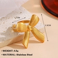 Gold bow-shaped stainless steel adjustable ring with vertical texture, 2.9cm height - Gold Bowknot Ring
