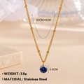 18K gold plated stainless steel birthstone necklace with dark blue round zircon - September