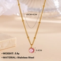 18K gold plated stainless steel necklace with pink birthstone pendant and measurements - October