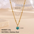 18K gold plated stainless steel necklace with 0.6cm round faceted turquoise gemstone - March