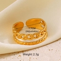 Vintage golden double-layer open ring featuring cuban chain and twisted rope textures - Gold Double Layer Rope Style (ZN811-232)