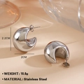 Orecchini a cerchio a C in acciaio inossidabile lucido, altezza 2,2cm e larghezza 2cm - Orecchini Colore Acciaio Stile 387
