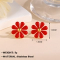 Rote Gänseblümchen-Ohrstecker aus 18K vergoldetem Edelstahl mit glänzender Emaille - 1.8cm / Rote Herz-Ohrstecker