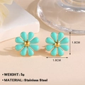 Blaue Gänseblümchen-Ohrstecker aus 18K vergoldetem Edelstahl, minimalistisches Design - 1.8cm / Cyanfarbene Ohrringe