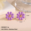 18K vergoldete Edelstahl Ohrstecker mit violettem Emaille Gänseblümchen Design - 1.8cm / Lila Ohrstecker