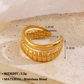 Adjustable 18K gold-plated stainless steel double-layered ring with vertical textures - Gold Double Layer Stripe Style (756)