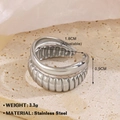 Adjustable silver croissant ring made of stainless steel with a textured pleated design - Steel Color Pleated Texture Style (756)