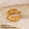 Adjustable golden stainless steel ring featuring minimalist hollow heart patterns - Gold Cutout Heart Style (764)