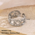 Adjustable hollow heart open ring in vintage silver finish made of durable stainless steel - Steel Cutout Heart Style (764)