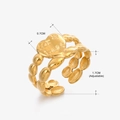 Golden double-layer beaded heart ring for women with adjustable open band design - Double Layer Beaded Heart Tag Style (032) / Gold