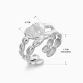 Adjustable silver stainless steel double beaded ring with heart detail measuring 0.7cm - Double Layer Beaded Heart Tag Style (032) / Steel